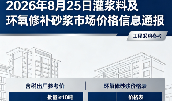 北川2026年8月25日灌浆料及环氧修补砂浆市场价格信息通报